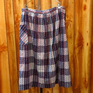 Modcloth "Fever London" plaid  Blue white pink orange Skirt with square pockets